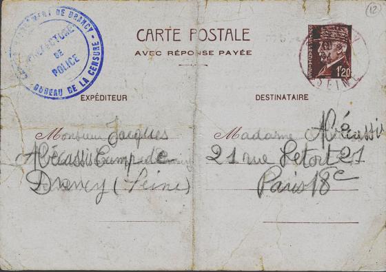 Deux des lettres envoyées de Drancy par Jacques Abécassis en mars 1943